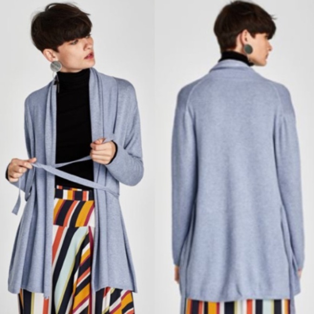 Zara drapes neck cardigan with belt knitwear